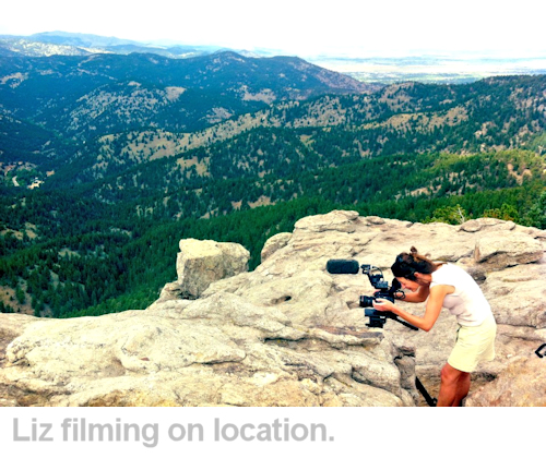 Liz on location filming