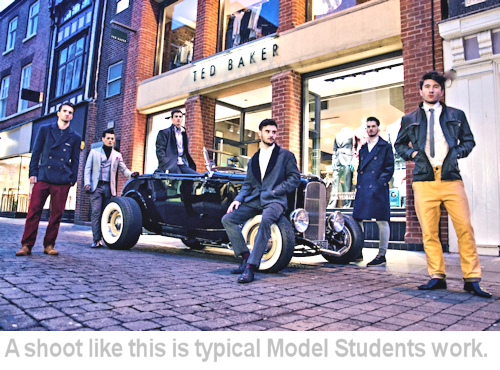 model students models at work on an outside shoot.