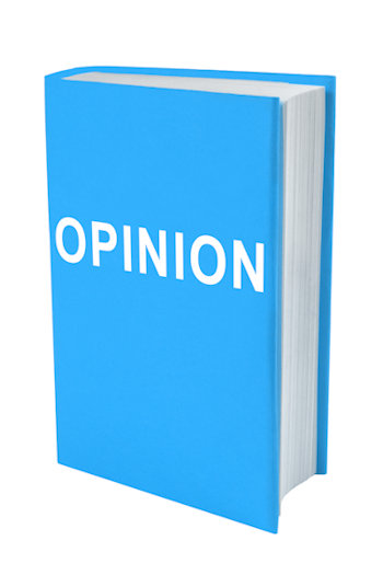 book cover with word opinion on front.